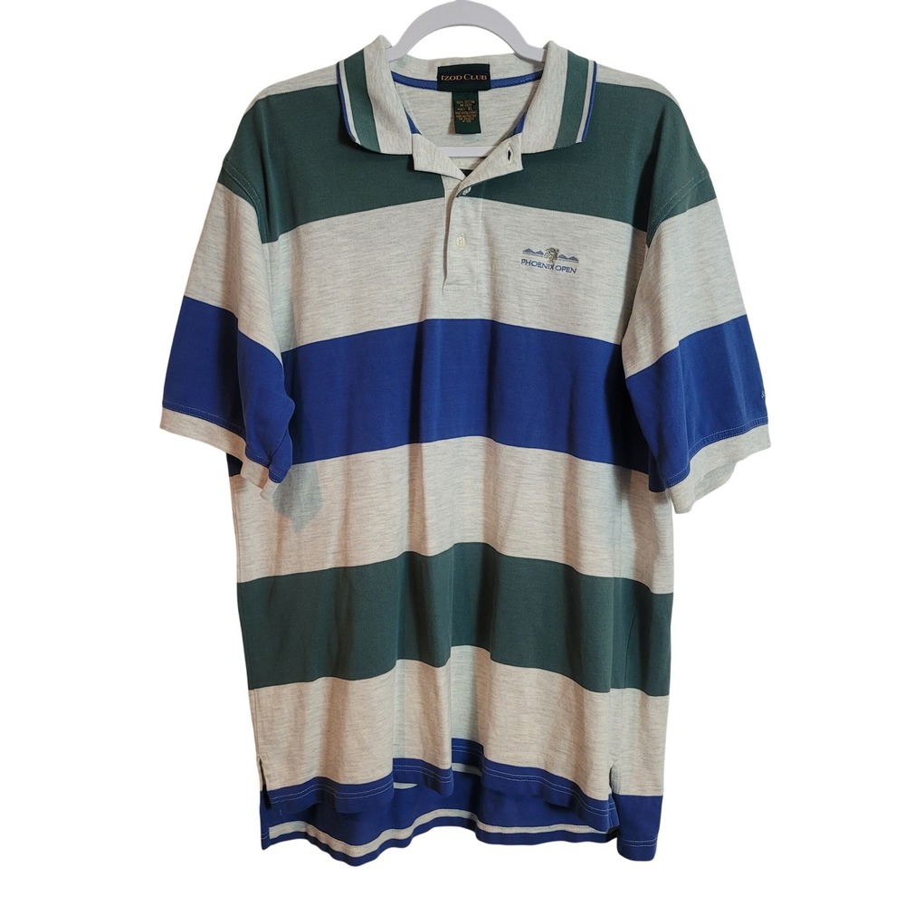 Izod Club Mens XL Phoenix Open Scottsdale Striped Golf Polo Shirt VTG Blue Green